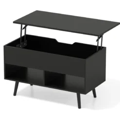 Höhenverstellbarer Couchtisch mit anhebbarer Tischplatte & 2 offenen Regalen Sofatisch Schwarz