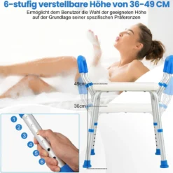 Höhenverstellbarer Duschhocker Alu Duschbank 100kg Tragkraft mit Rutschfesten Gummifüßen Blau