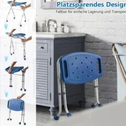 Höhenverstellbarer Duschhocker mit Rutschfesten Gummifüßen 150 kg Tragkraft Duschbank Blau