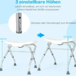 Höhenverstellbarer Duschhocker mit Rutschfesten Gummifüßen 150 kg Tragkraft Duschbank Weiß