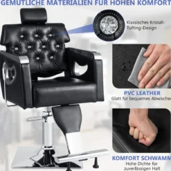 Höhenverstellbarer Friseurstuhl mit Gepolsterter Rückenlehne & Verstellbare Kopfstütze & Hydraulikpumpe