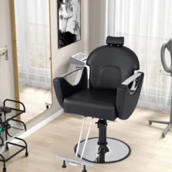 Höhenverstellbarer Friseurstuhl mit Kopfstütze & Hydraulikpumpe 360° Drehbarer Salonstuhl Schwarz