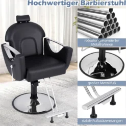 Höhenverstellbarer Friseurstuhl mit Kopfstütze & Hydraulikpumpe 360° Drehbarer Salonstuhl Schwarz