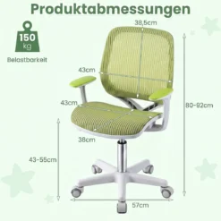Höhenverstellbarer Kinderdrehstuhl mit Sitzbremse Ergonomischer Schreibtischstuhl Bürostuhl Grün