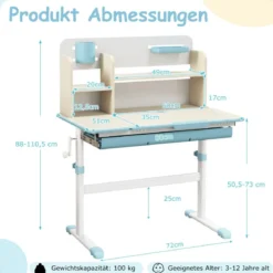Höhenverstellbarer Kinderschreibtisch + Kinderschreibtischstuhl Set Studiertisch Jungendstuhl