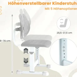 Höhenverstellbarer Kinderstuhl Kinder-Schreibtischstuhl Kinder-Studienstuhl mit Doppel-Rückenstütze Blau/Grau/Rosa