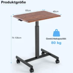 Höhenverstellbarer Laptop-Schreibtisch mit Rädern Computertischwagen Pflegetisch Braun