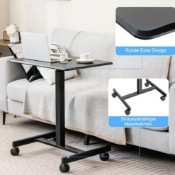 Höhenverstellbarer Laptop-Schreibtisch mit 4 Rädern Computertischwagen Pflegetisch bis zu 80 kg belastbar Schwarz