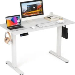 Höhenverstellbarer Schreibtisch 120 x 60 cm elektrischer Stehschreibtisch Rustikales Weiß