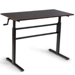 Höhenverstellbarer Stehtisch Sitz-Steh-Schreibtisch mit Kurbel 120 x 60 x 75-113 cm Braun
