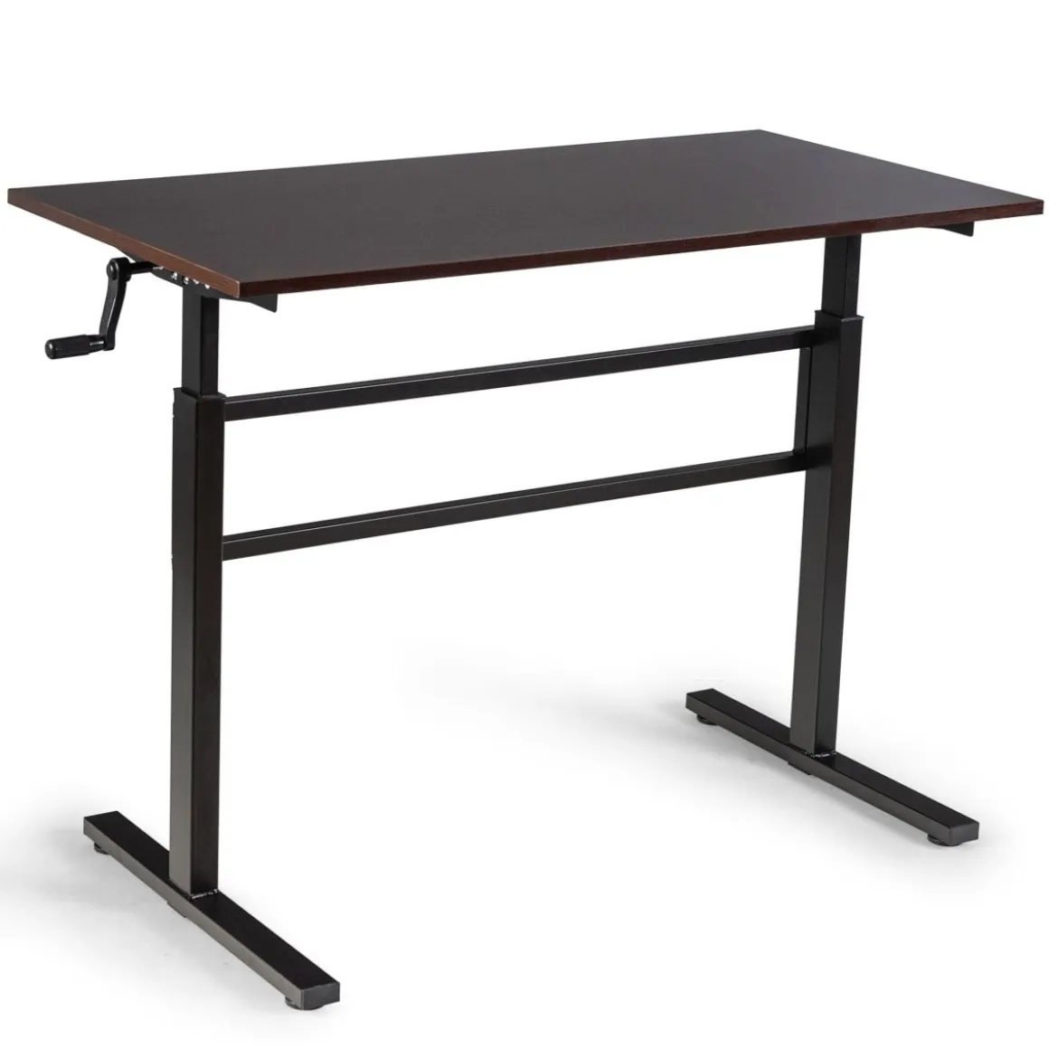 Höhenverstellbarer Stehtisch Sitz-Steh-Schreibtisch mit Kurbel 120 x 60 x 75-113 cm Braun