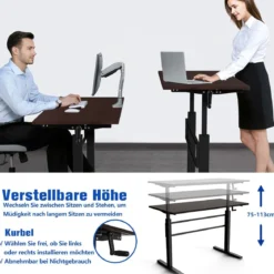 Höhenverstellbarer Stehtisch Sitz-Steh-Schreibtisch mit Kurbel 120 x 60 x 75-113 cm Braun