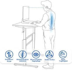 Höhenverstellbarer Stehtisch Sitz-Steh-Schreibtisch mit Kurbel 120 x 60 x 75-113 cm Braun