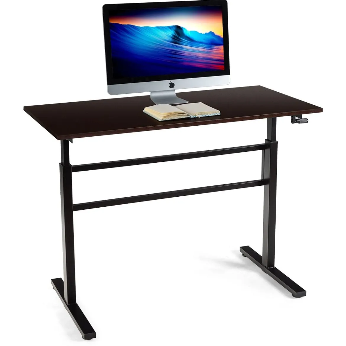 Höhenverstellbarer Stehtisch Sitz-Steh-Schreibtisch mit Kurbel 120 x 60 x 75-113 cm Braun