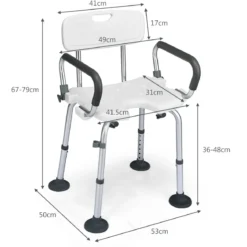 Höhenverstellbarer und rutschfester Duschstuhl mit U-förmiger Aussparung 53 x 50 x 67 - 79 cm Weiß