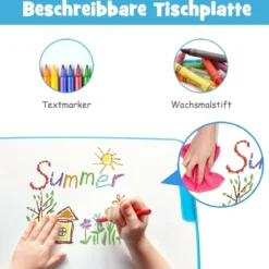 Höhenverstellbares Kinderschreibtisch Set mit Neigbarer Tischplatte & Schublade Blau