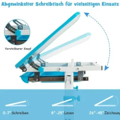 Höhenverstellbares Kinderschreibtisch Set mit Neigbarer Tischplatte & Schublade Blau