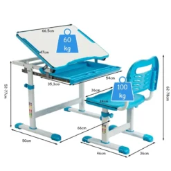 Höhenverstellbares Kinderschreibtisch Set mit Neigbarer Tischplatte & Schublade Blau