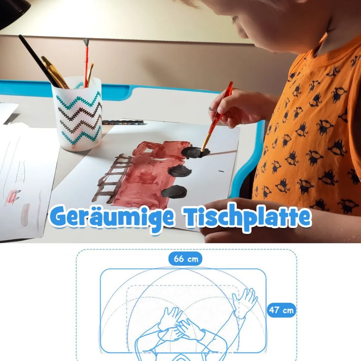 Höhenverstellbares Kinderschreibtisch Set mit Neigbarer Tischplatte & Schublade Blau