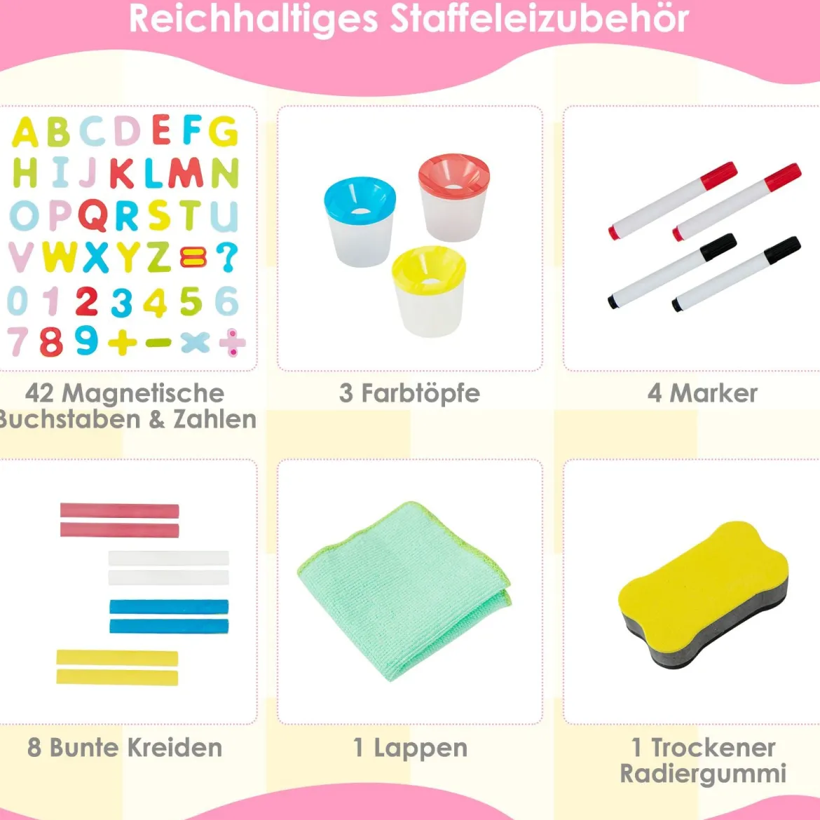 Höhenverstellbare Zeichentafel für Kinder doppelseitige Staffelei mit magnetischer Tafel Natur