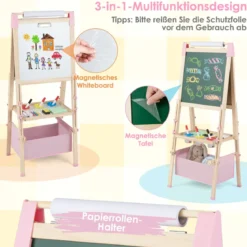 Höhenverstellbare Zeichentafel für Kinder doppelseitige Staffelei mit magnetischer Tafel Natur