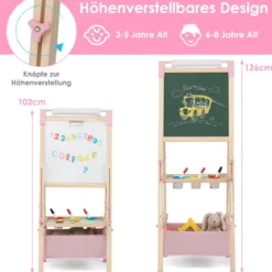 Höhenverstellbare Zeichentafel für Kinder doppelseitige Staffelei mit magnetischer Tafel Natur