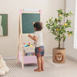Höhenverstellbare Zeichentafel für Kinder doppelseitige Staffelei mit magnetischer Tafel Natur