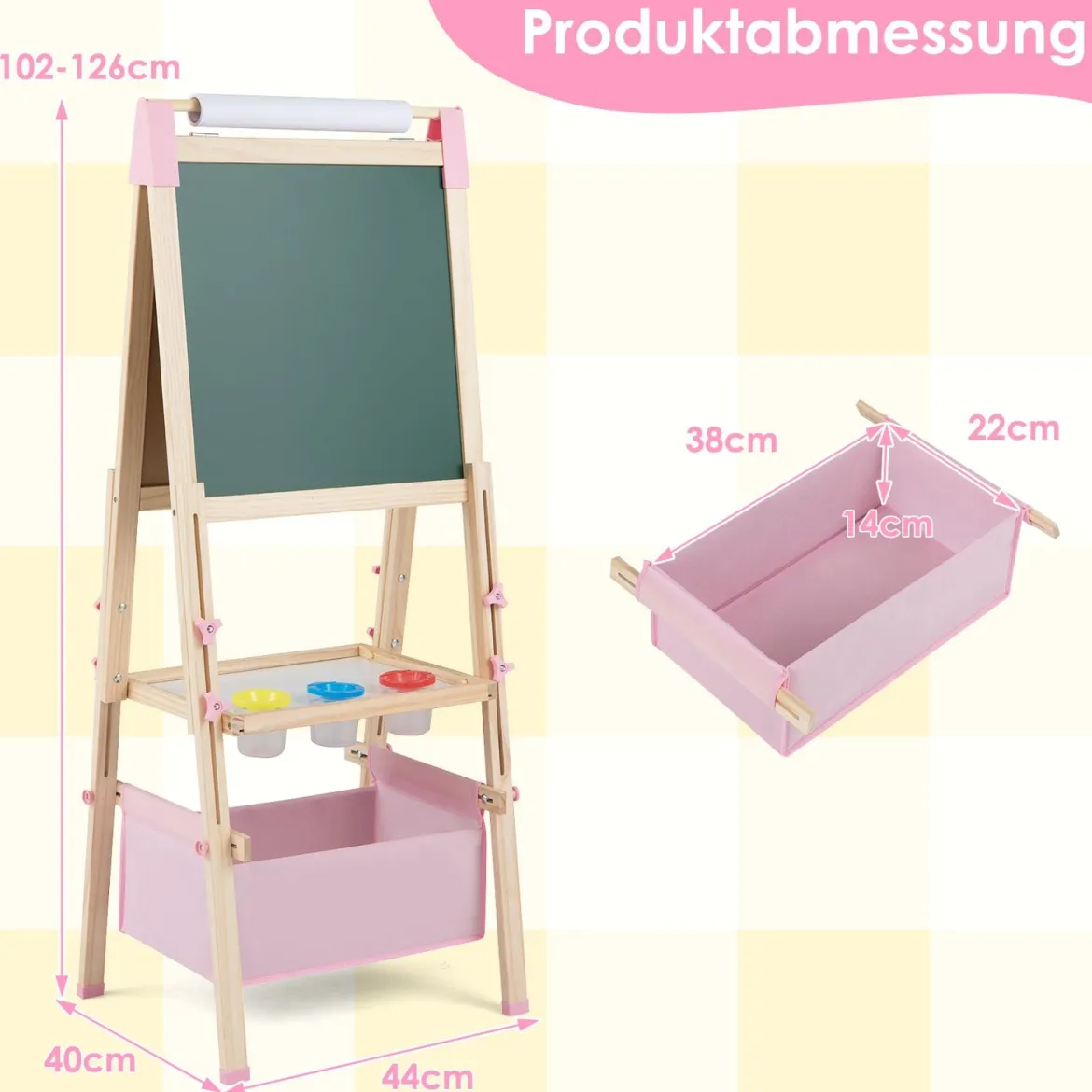 Höhenverstellbare Zeichentafel für Kinder doppelseitige Staffelei mit magnetischer Tafel Natur