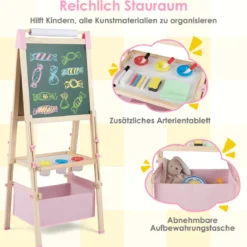 Höhenverstellbare Zeichentafel für Kinder doppelseitige Staffelei mit magnetischer Tafel Natur