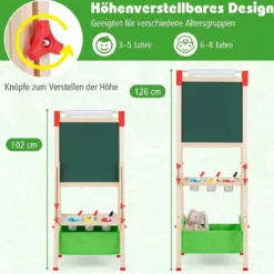 Höhenverstellbare Zeichentafel für Kinder Doppelseitige Staffelei mit Magnetischer Tafel Grün