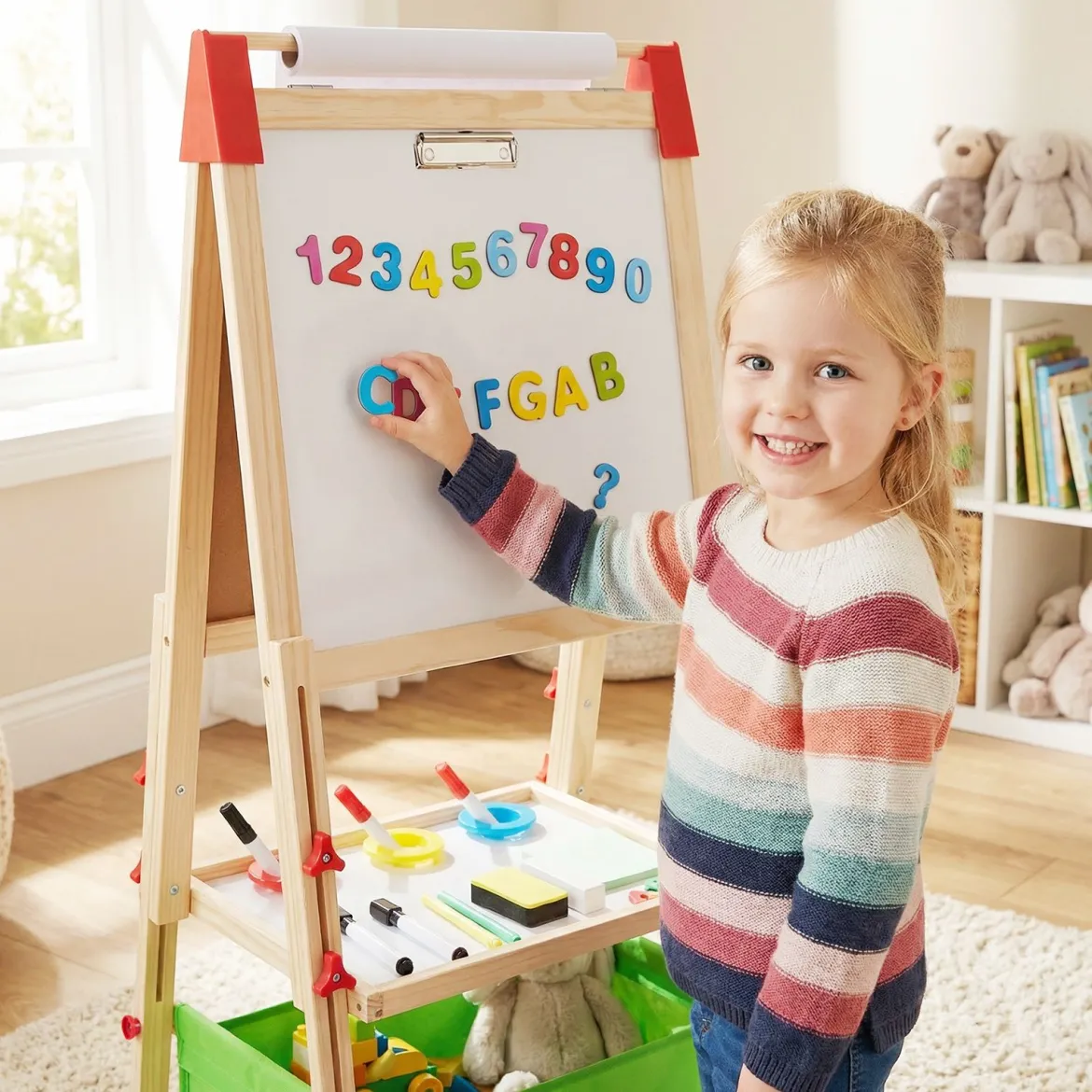 Höhenverstellbare Zeichentafel für Kinder Doppelseitige Staffelei mit Magnetischer Tafel Grün