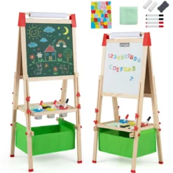 Höhenverstellbare Zeichentafel für Kinder Doppelseitige Staffelei mit Magnetischer Tafel Grün