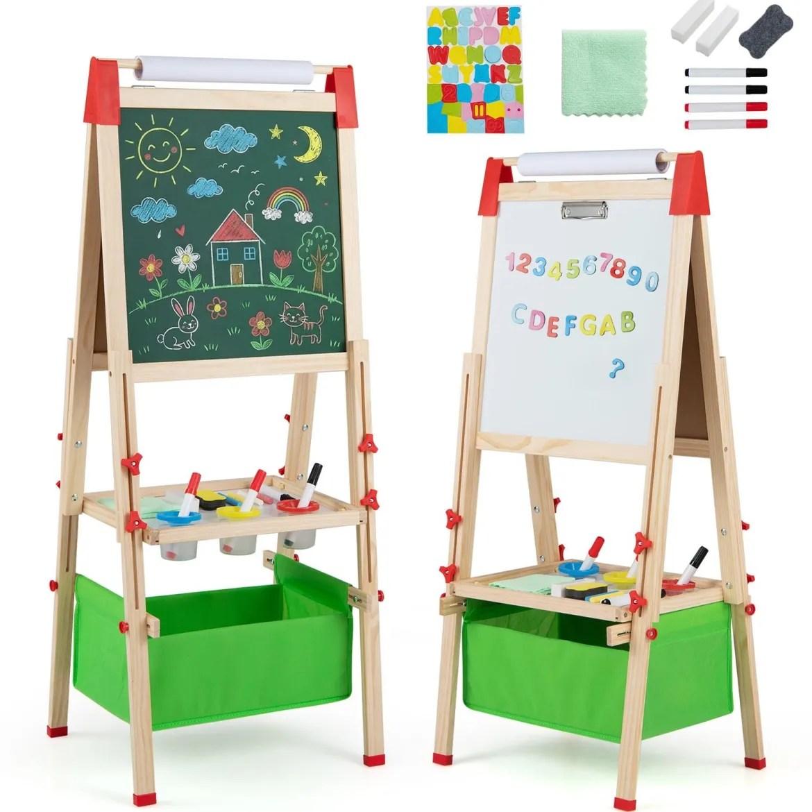 Höhenverstellbare Zeichentafel für Kinder Doppelseitige Staffelei mit Magnetischer Tafel Grün