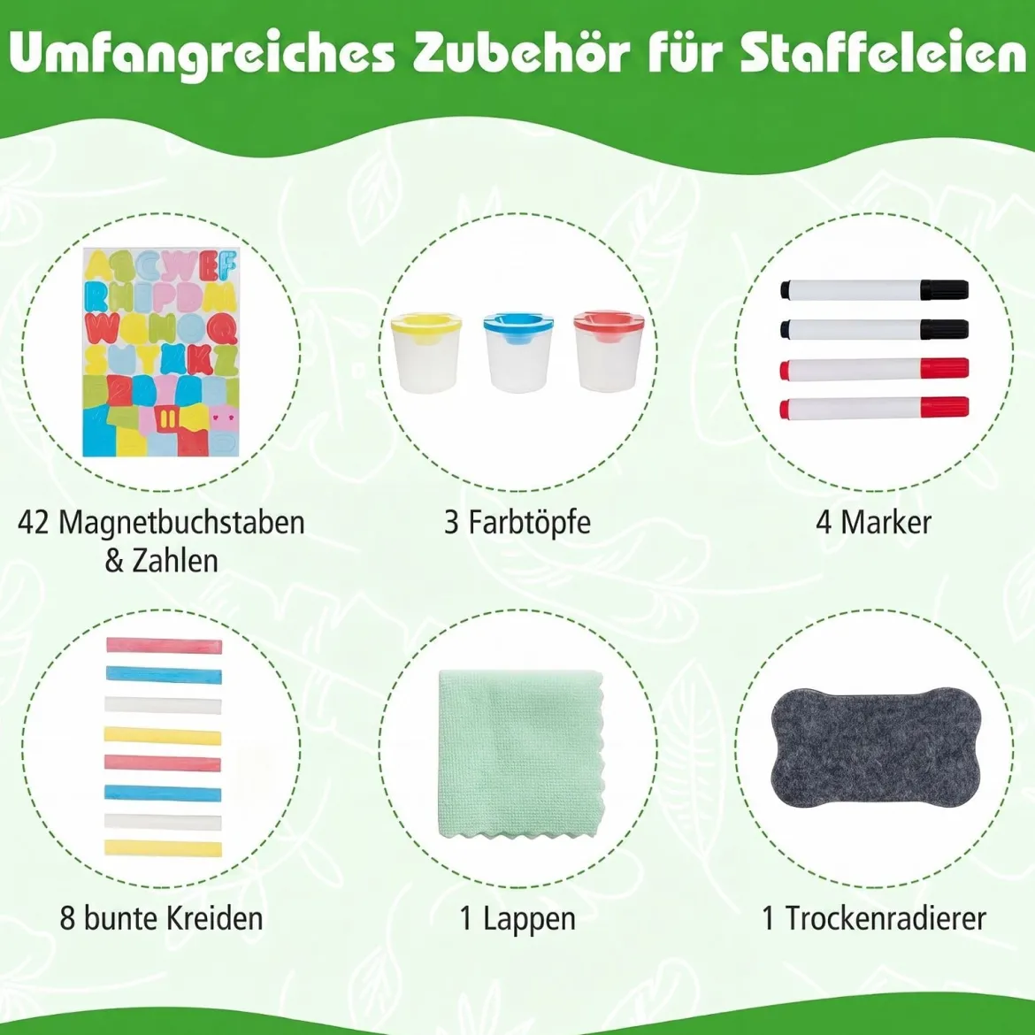 Höhenverstellbare Zeichentafel für Kinder Doppelseitige Staffelei mit Magnetischer Tafel Grün