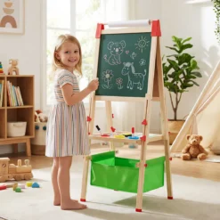 Höhenverstellbare Zeichentafel für Kinder Doppelseitige Staffelei mit Magnetischer Tafel Grün