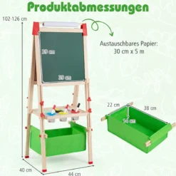 Höhenverstellbare Zeichentafel für Kinder Doppelseitige Staffelei mit Magnetischer Tafel Grün