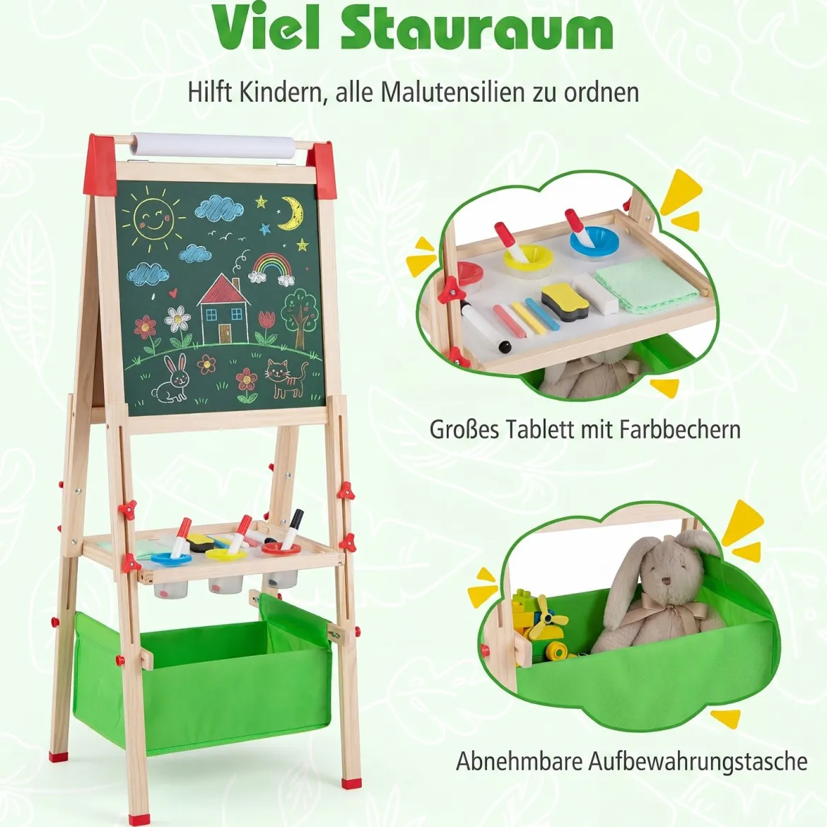 Höhenverstellbare Zeichentafel für Kinder Doppelseitige Staffelei mit Magnetischer Tafel Grün