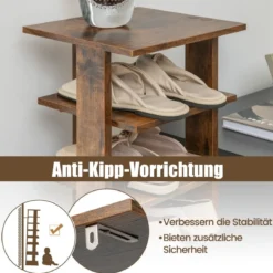 Höheverstellbarer 8 stufiger Schuhständer aus Holz Platzsparendes Schuhregal Braun