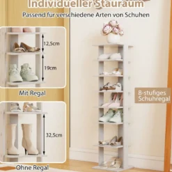 Höheverstellbarer 8 Stufiger Schuhständer aus Holz Platzsparendes Schuhregal Grau