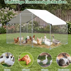 Hühnerstall aus Metall 3x2x2M Freilaufgehege mit Wasserfestem PE-Tuch & Sicherheitsschloss
