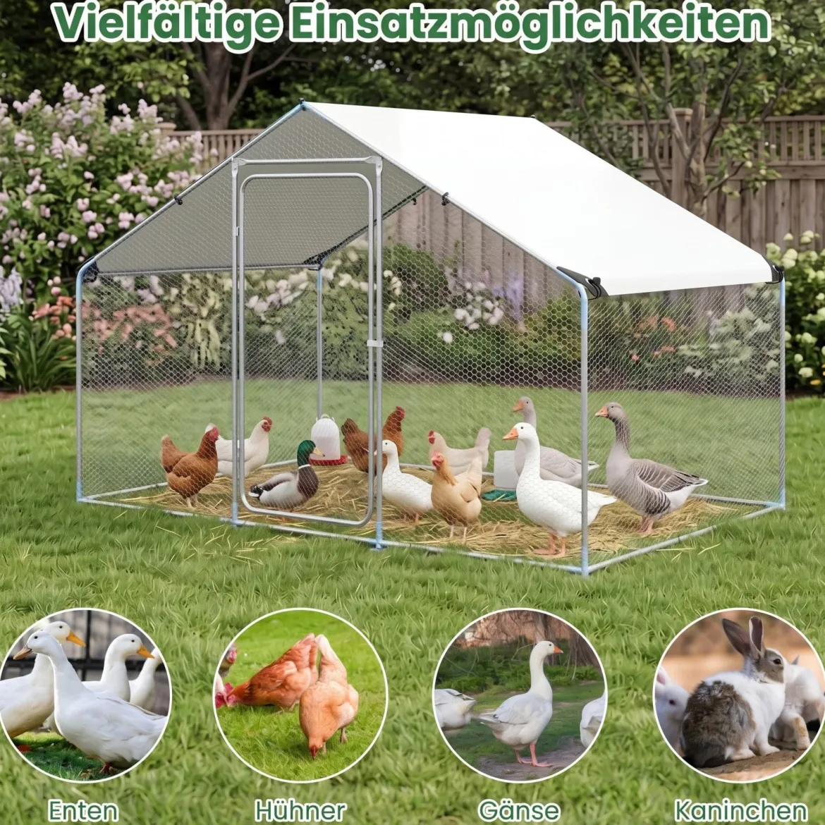 Hühnerstall aus Metall 3x2x2M Freilaufgehege mit Wasserfestem PE-Tuch & Sicherheitsschloss