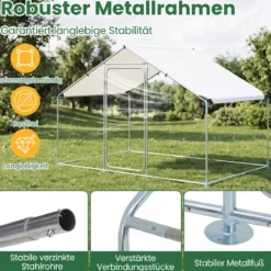 Hühnerstall aus Metall 3x2x2M Freilaufgehege mit Wasserfestem PE-Tuch & Sicherheitsschloss