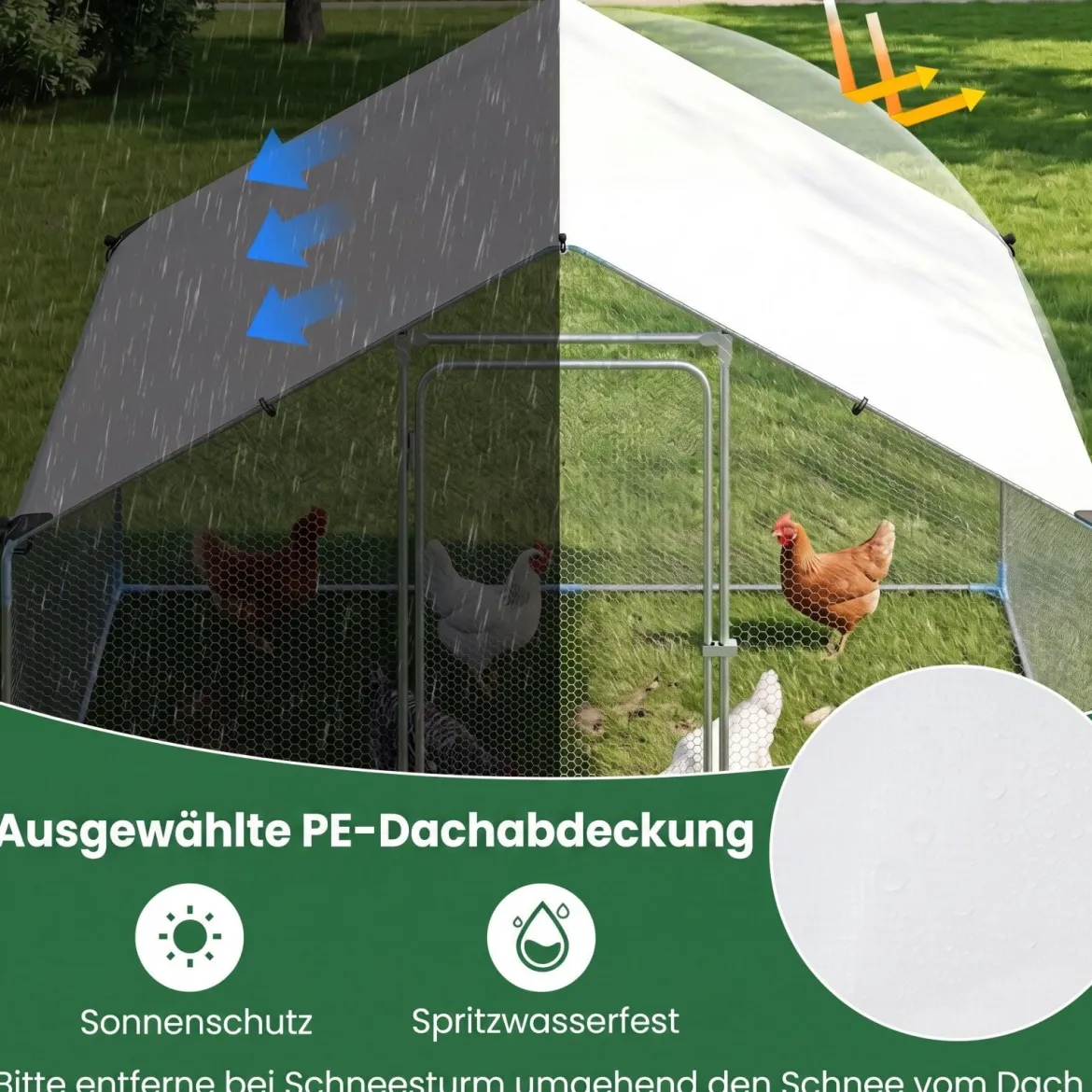 Hühnerstall aus Metall 3x2x2M Freilaufgehege mit Wasserfestem PE-Tuch & Sicherheitsschloss