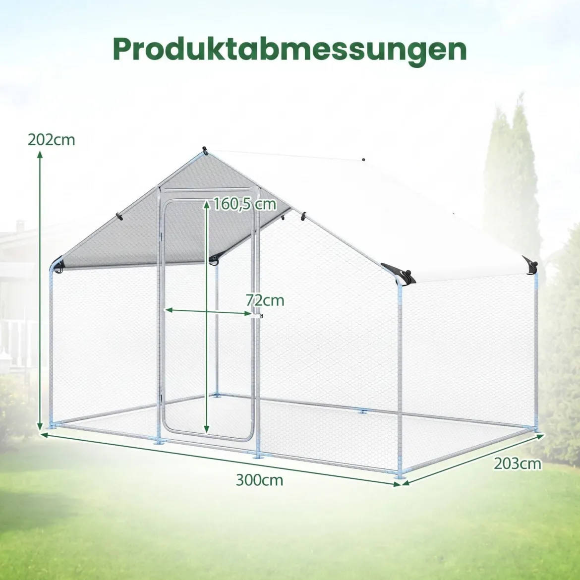 Hühnerstall aus Metall 3x2x2M Freilaufgehege mit Wasserfestem PE-Tuch & Sicherheitsschloss