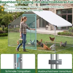 Hühnerstall aus Metall 3x2x2M Freilaufgehege mit Wasserfestem PE-Tuch & Sicherheitsschloss