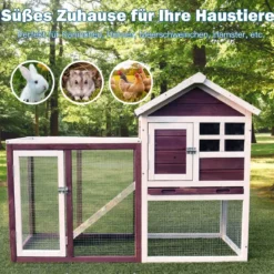 Hühnerstall Hühnerhaus wetterfest Kaninchenkäfig mit ausziehbarem Tablett Weiß und Rot