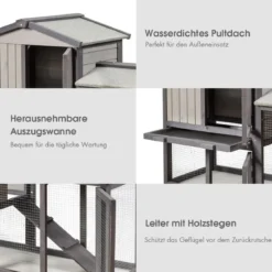 Hühnerstall Holz Hühnerhaus wetterfest Kaninchenkäfig Hühnervoliere Grau
