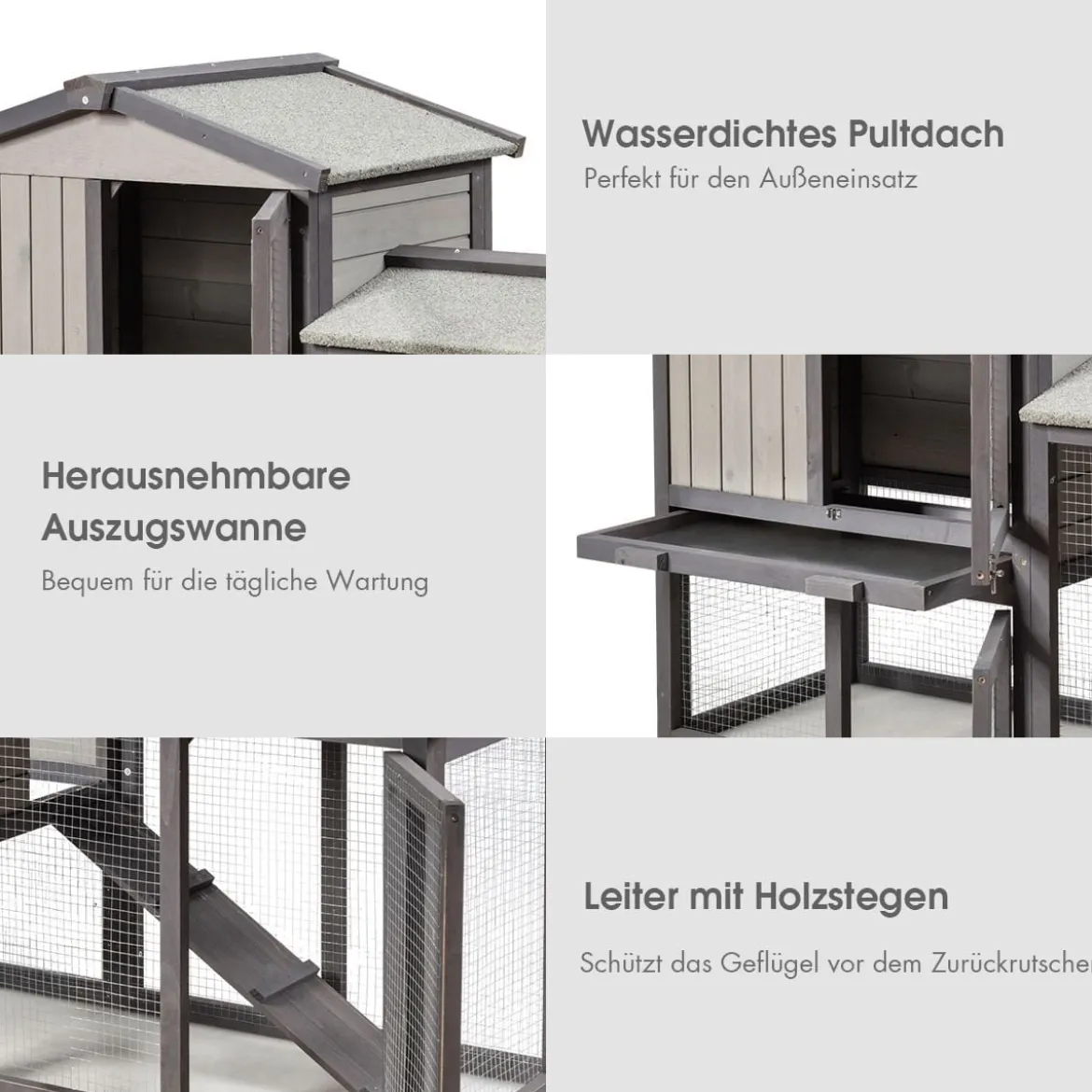 Hühnerstall Holz Hühnerhaus wetterfest Kaninchenkäfig Hühnervoliere Grau