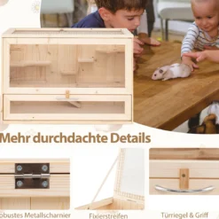 Hölzerne Hamsterkäfig mit Netz-Klappdeckel & Multi-Leitern Hamster Lebensraum Laufstall