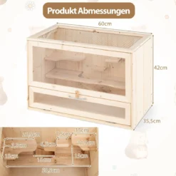 Hölzerne Hamsterkäfig mit Netz-Klappdeckel & Multi-Leitern Hamster Lebensraum Laufstall